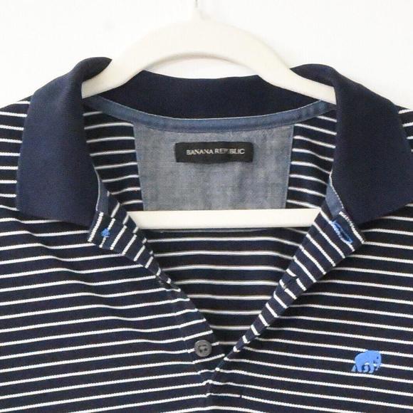 Banana Republic Mens Dark Blue White Striped Polo Shirt Collared Cotton Size L - Picture 2 of 4